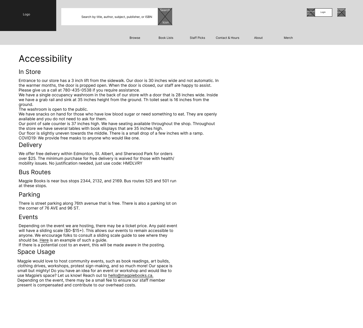 Accessibility page mid-fidelity wireframe
